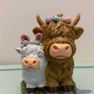 Absolutely Adorable Easter Highland Cow and Calf Figurine- NWT